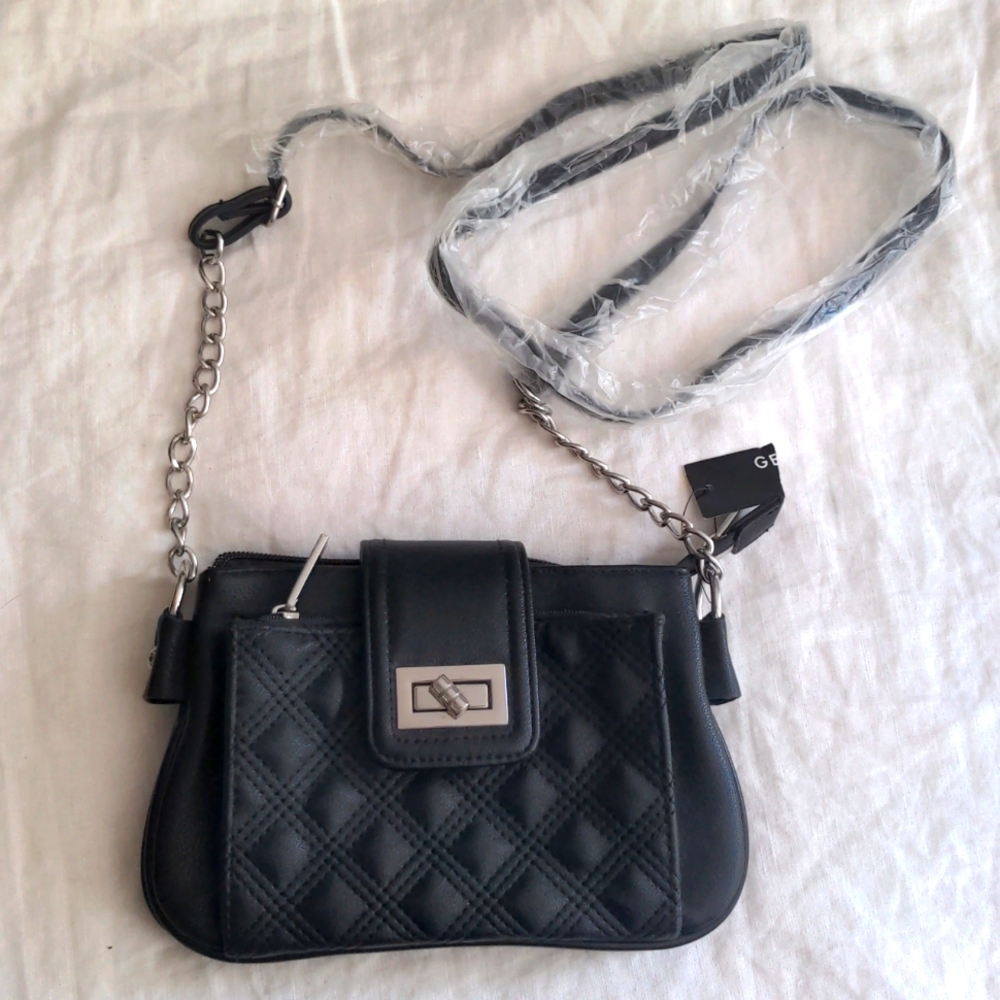 Black pleather quilted crossbody bag